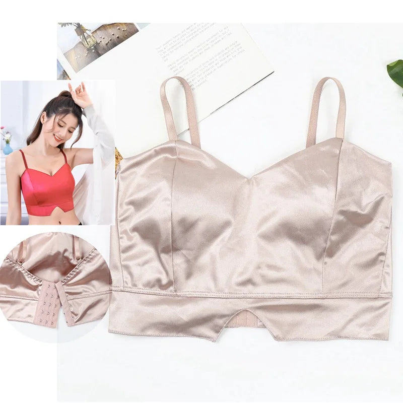 Satin Crop Top mit Polsterung & Spaghettiträgern